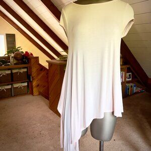 M - Bordeaux Pale Pink Asymmetrical Tee with Cap Sleeves